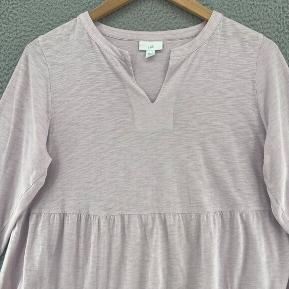 J Jill Top Womens Medium Purple Slub Stretch 3/4 Sleeve Tiered V Neck Pullover - Picture 2 of 10